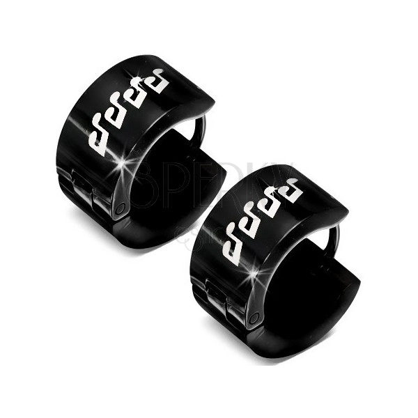 Schwarz glänzende Stahl Ohrringe - weiß glasierte Noten