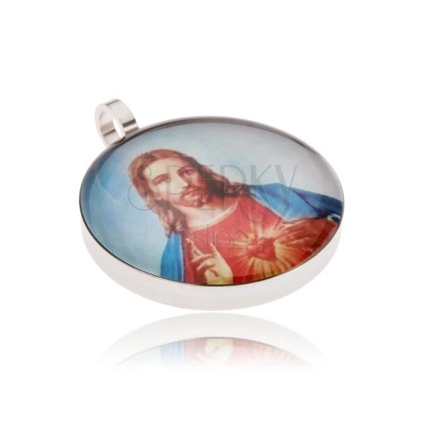 Runder Stahl Medaillon, Jesu in rot-blauem Gewand
