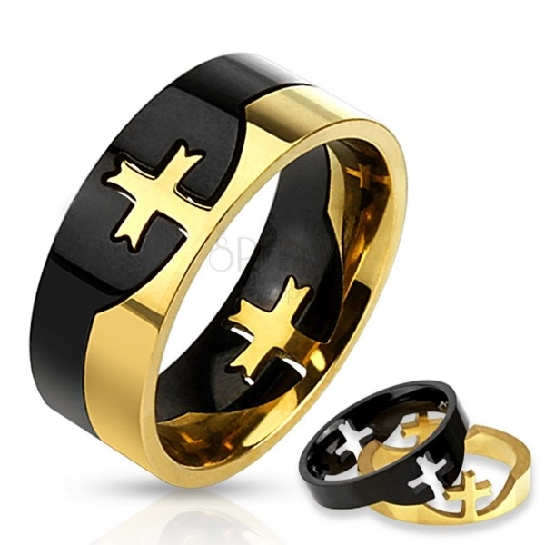 Schwarz-gold zweiteiliger Ring aus Edelstah, Keuz