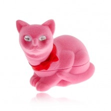 Samtige Ohrringe Schachtel, rosa Katze mit Schleife