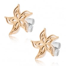 Silber-gold sangestrahlt Ohrringe aus Stahl, gewellte Blume