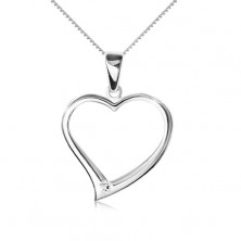 Halskette Silber 925 - Kette, Umriss eines unebenmäßigen Herzens, Zirkonia