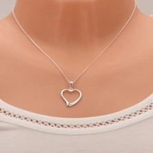 Halskette Silber 925 - Kette, Umriss eines unebenmäßigen Herzens, Zirkonia