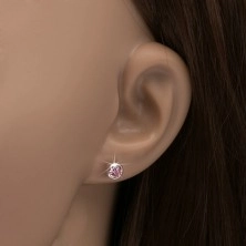 Ohrringe aus Silber 925, rosa Zirkonia in runden Fassung