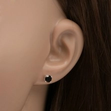 Ohrringe aus Silber 925, schwarzer runder Stein im Kelch