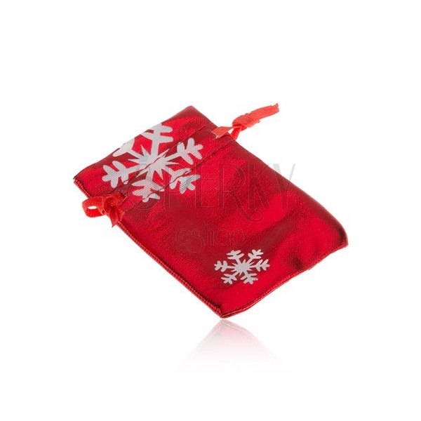 Geschenkbeutel in roter Farbe, weiße Schneeflocken