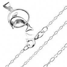 Collier aus Silber 925 - Delphin durch den Ring springend, Kette aus winzigen Augen