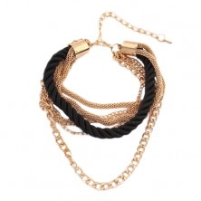 Armband - eingedrehte schwarze Spirale aus Schnürchen, Ketten in Goldfarbe