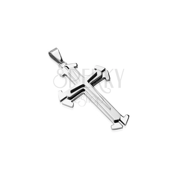 Edelstahlanhänger in silberner Farbe - dreifaches Kreuz