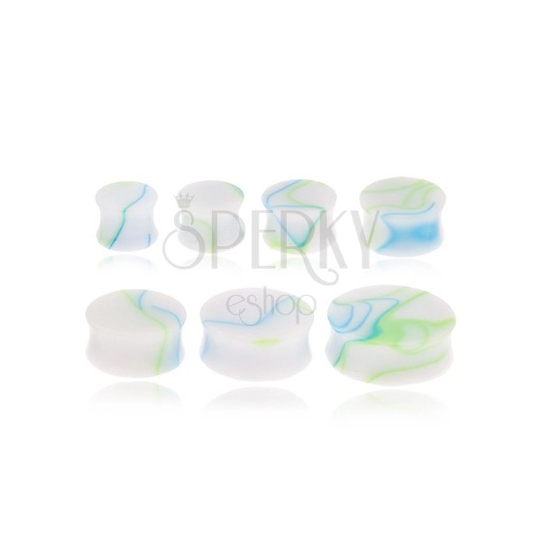 Sattel Ohr Plug - weiß mit blau-grünem marmorierten Motiv