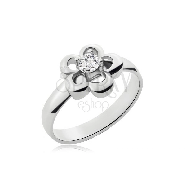 Ring aus Chirurgenstahl in Silberfarbe, Blume, klarer Zirkonia