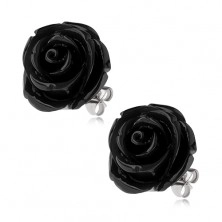 Stahlohrringe, schwarze Harz Rosenblume, Ohrstecker, 20 mm