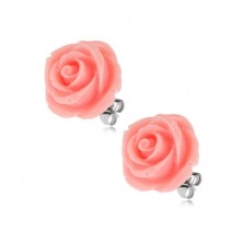 Ohrringe aus Stahl, Blumenrose, rosa Farbe, Ohrstecker, 14 mm