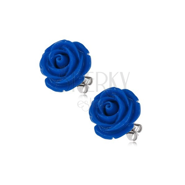 Ohrringe aus Chirurgenstahl, Ohrstecker, dunkelblaue Rose aus Harz, 14 mm