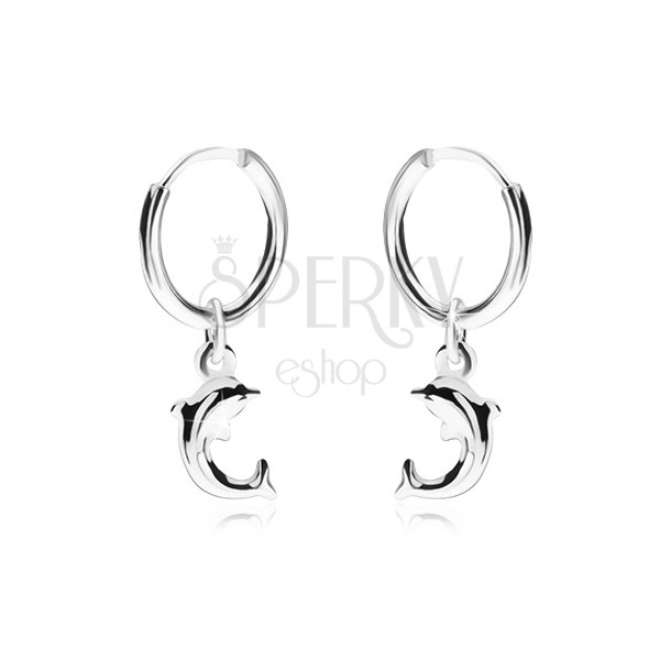 Ohrringe aus Silber 925, glänzend glatter Ring, Delphin