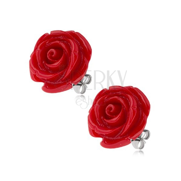 Ohrringe aus Chirurgenstahl, rote Harz Rosenblume, 20 mm