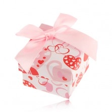 Weiß-rosa-rote Geschenkschachtel für Ring, Herz, rosa Schleife