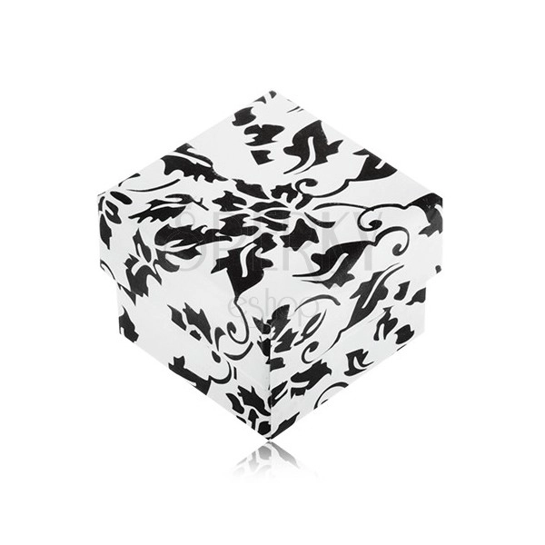 Schwarz-weiße Ring-Schachtel mit Blumenmotiv