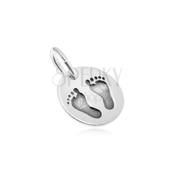 Silberanhänger 925, ovale Form, Hochglanz, Fußabdrücke