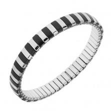 Armband aus Stahl, silbern und schwarz, dünne Streifen, dehnbar