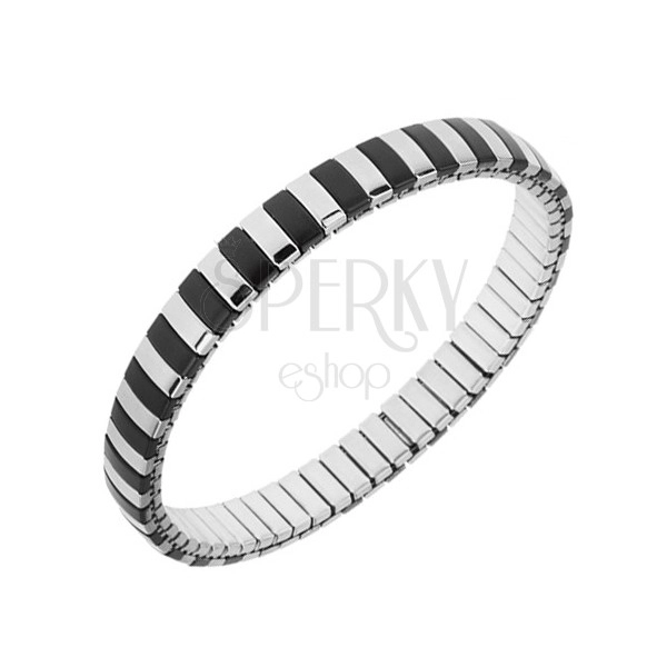 Armband aus Stahl, silbern und schwarz, dünne Streifen, dehnbar