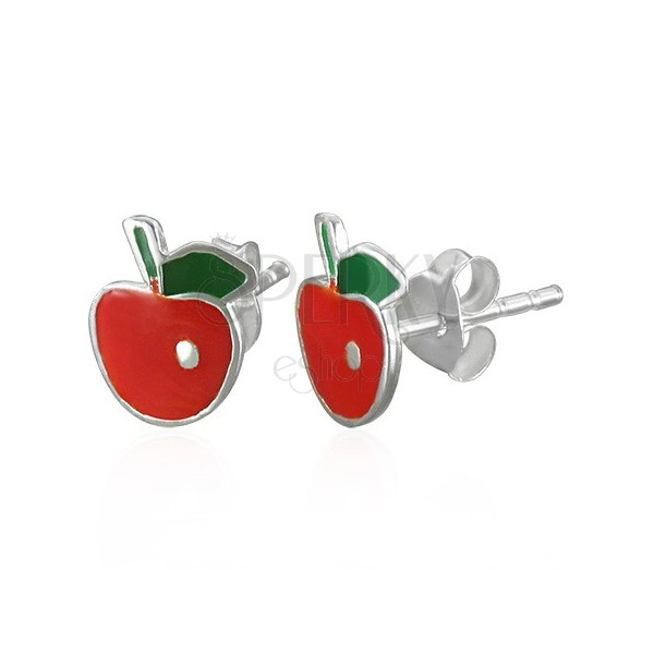 Apfel Ohrringe aus Silber mit Blatt