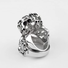 316L Stahl Ring in silberner Farbe - zehn Schädel mit Glasur in schwarzer Farbe