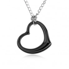 Halskette aus Stahl, schwarze Herzkontur aus Keramik, silberne Kette