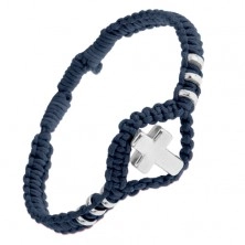 Einstellbares dunkelblaues Flechtarmband, glänzendes Stahlkreuz