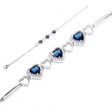 Armband aus 925 Silber, blaue Zirkoniaherzen, glänzende herzförmige Konturen