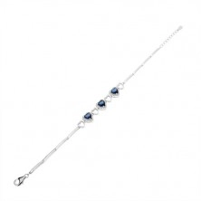 Armband aus 925 Silber, blaue Zirkoniaherzen, glänzende herzförmige Konturen