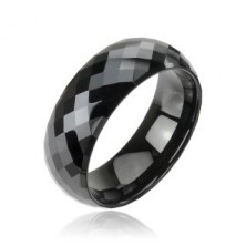 Facettierter schwarzer Ring aus Wolfram in Disco Optik