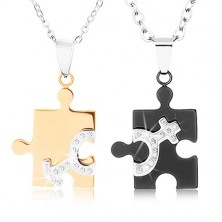 Halsketten aus 316L Stahl fürs Paar, zweifarbiges Puzzle