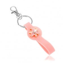 Silberfarbener Schlüsselanhänger, rosa Silikonanhänger, glänzende Blume