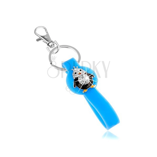 Schlüsselanhänger, blauer Anhänger aus Silikon, kleiner Pinguin