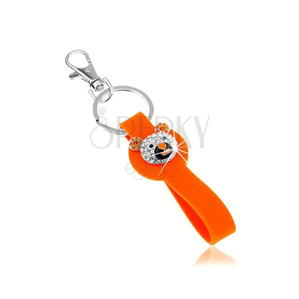 Schlüsselanhänger, orangenfarbener Silikonanhänger, glänzender Bärenkopf
