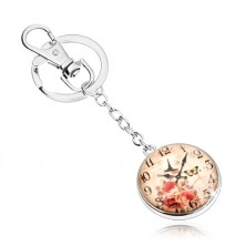 Schlüsselanhänger - Cabochon, Uhr, Eiffelturm, Schmetterling, rote Rosen