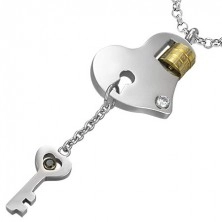 Edelstahl Anhänger - Herz mit Schlüssel, Zirkonia