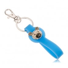 Silberfarbener Schlüsselanhänger, blauer Silikonanhänger, glänzender Bärenkopf