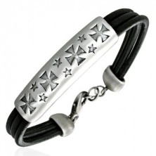 Schmales Armband aus Leder - Malteserkreuz und Sterne