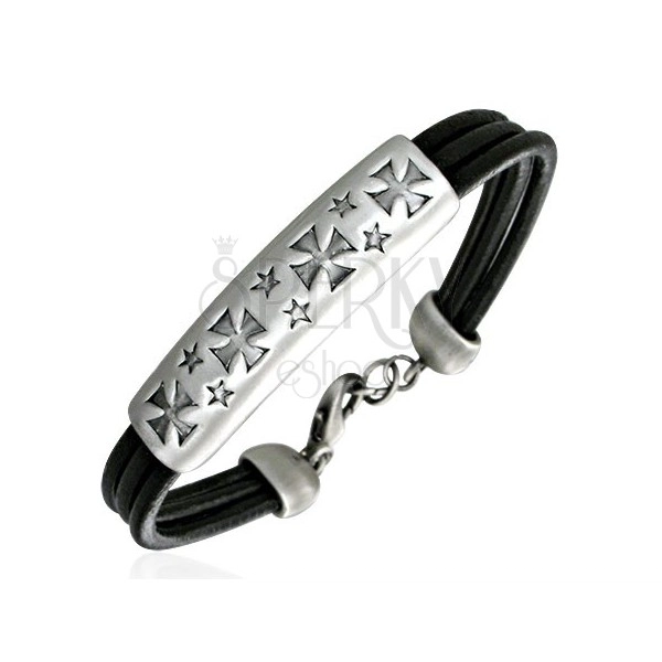Schmales Armband aus Leder - Malteserkreuz und Sterne