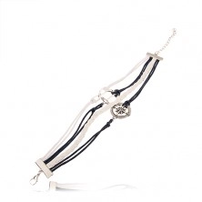 Flechtarmband, dunkelblaue und weiße Kordel, INFINITY-Symbol, Anker, Kompass