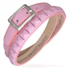 Pink Doppel Armband aus Leder mit Pyramidennieten