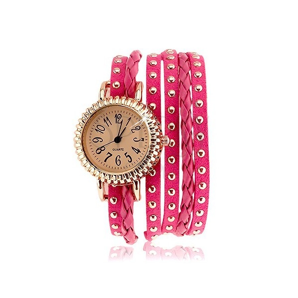 Armbanduhr, gerilltes Zifferblatt, rosa Armband - Streifen mit Nieten