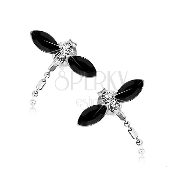 Ohrstecker aus 925 Silber, Libellen mit schwarzen Flügeln, Swarovski Kristalle