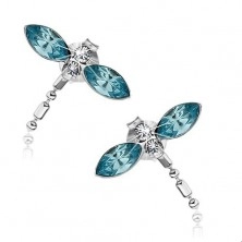 Ohrringe aus 925 Silber, Libellen mit aquamarinblauen Flügeln, Swarovski Kristalle