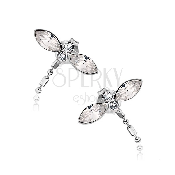 925 Silberohrstecker, Libelle mit klaren Swarovski Kristallen