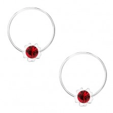 Runde Creolen, 925 Silber, rote Blume, Swarovski Kristall
