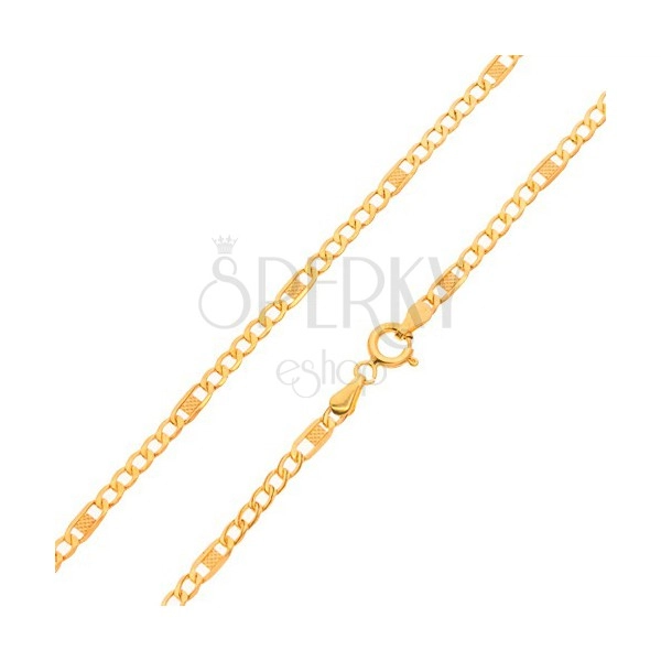 585 Goldkette - abgeflachte Glieder, Rechteck mit Gitter, 550 mm