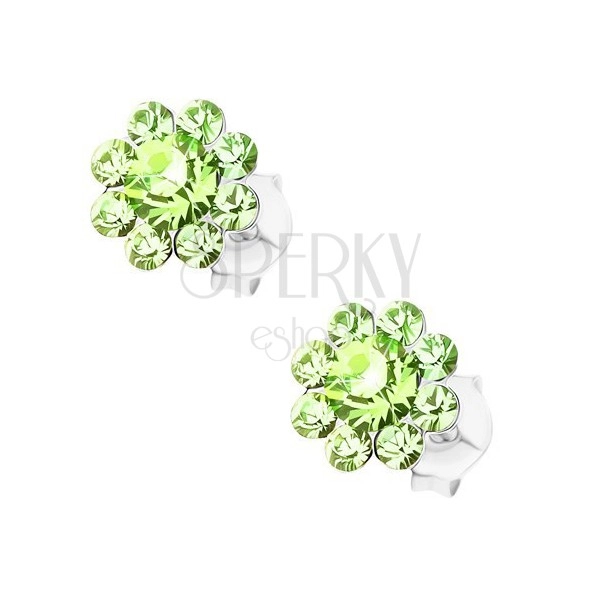 Silberne 925 Ohrstecker, Blume aus hellgrünen Preciosa Kristallen